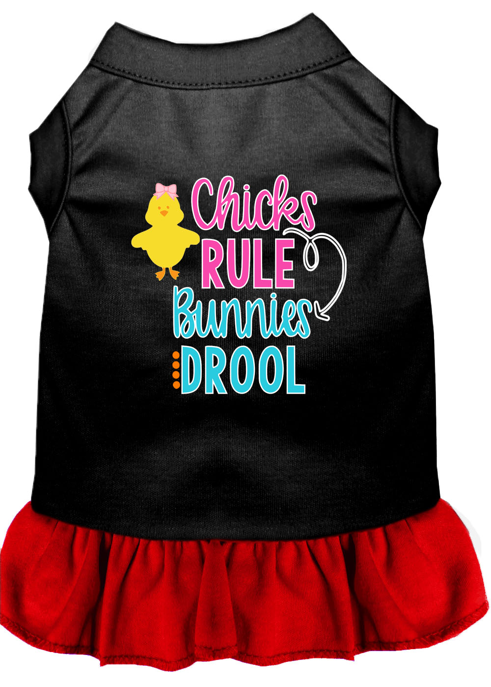 Chicks Rule Screen Print Dog Dress Black with Red XL